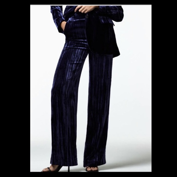 Zara Blue Velvet Pleated Dress Pants - Picture 1 of 5